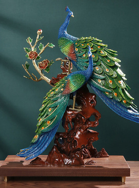极速《花开富贵》l纯铜孔雀中式玄关客厅装饰工艺礼品摆件桌面装