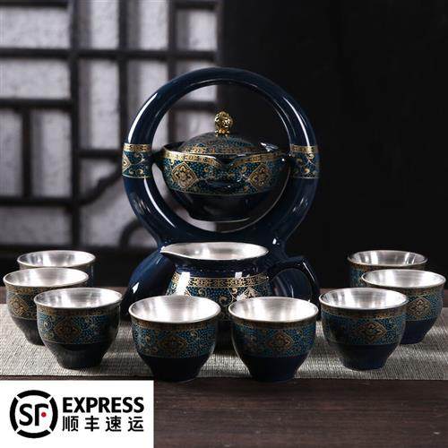 极速懒人茶具套组陶瓷鎏银内w胆办公室会客家用自动功夫防烫泡茶