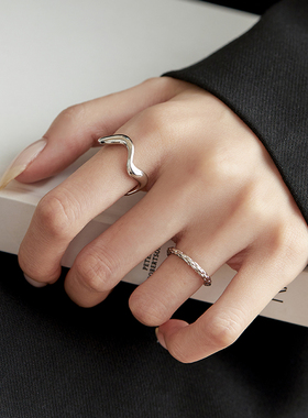 极速简约不规则套装戒指女冷淡风C开口可调节精致食指环网红爆款
