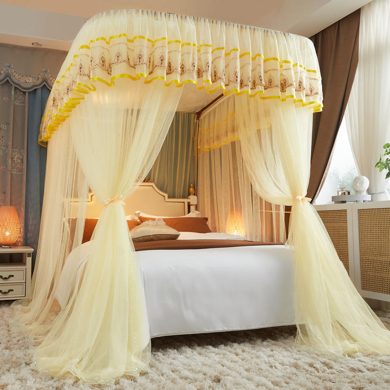 极速粉红色公主风结婚房蚊帐加厚zU型铝合金导轨家用网帐1.8米双