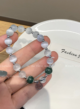 极速店主强推!猫眼石福牌手链女夏复古气质弹力手绳inZs小众设计