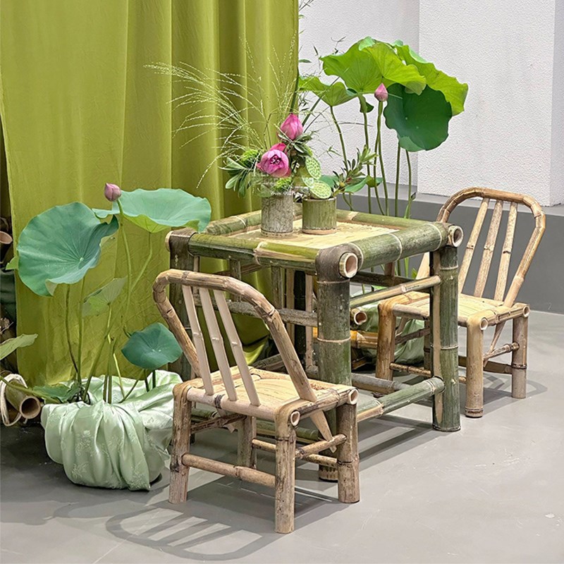 极速户外竹编桌椅庭院茶馆民宿y竹桌椅楠竹靠背椅罐罐茶专用桌子
