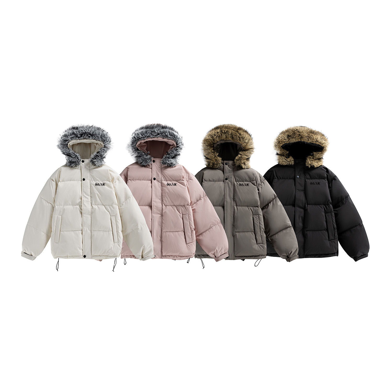 OKME连帽毛领羽绒服保暖休闲夹克毛领外套休闲秋冬加厚派克服