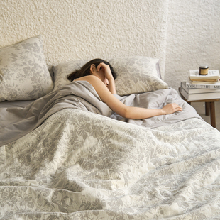 60S水洗棉全棉纯棉三层纱色织提花柔软夏被空调被三件套 獭獭不懒