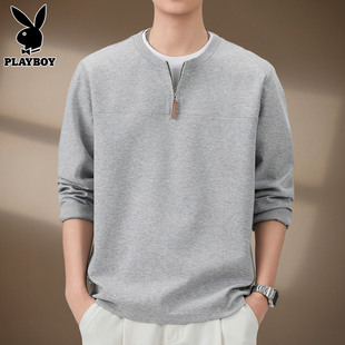 休闲半拉链衣服秋装 卫衣2025年秋季 男 t恤男士 花花公子假两件长袖