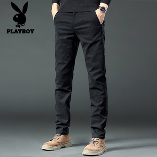 直筒潮流百搭弹力加绒长裤 花花公子男士 修身 秋冬新款 子 商务休闲裤