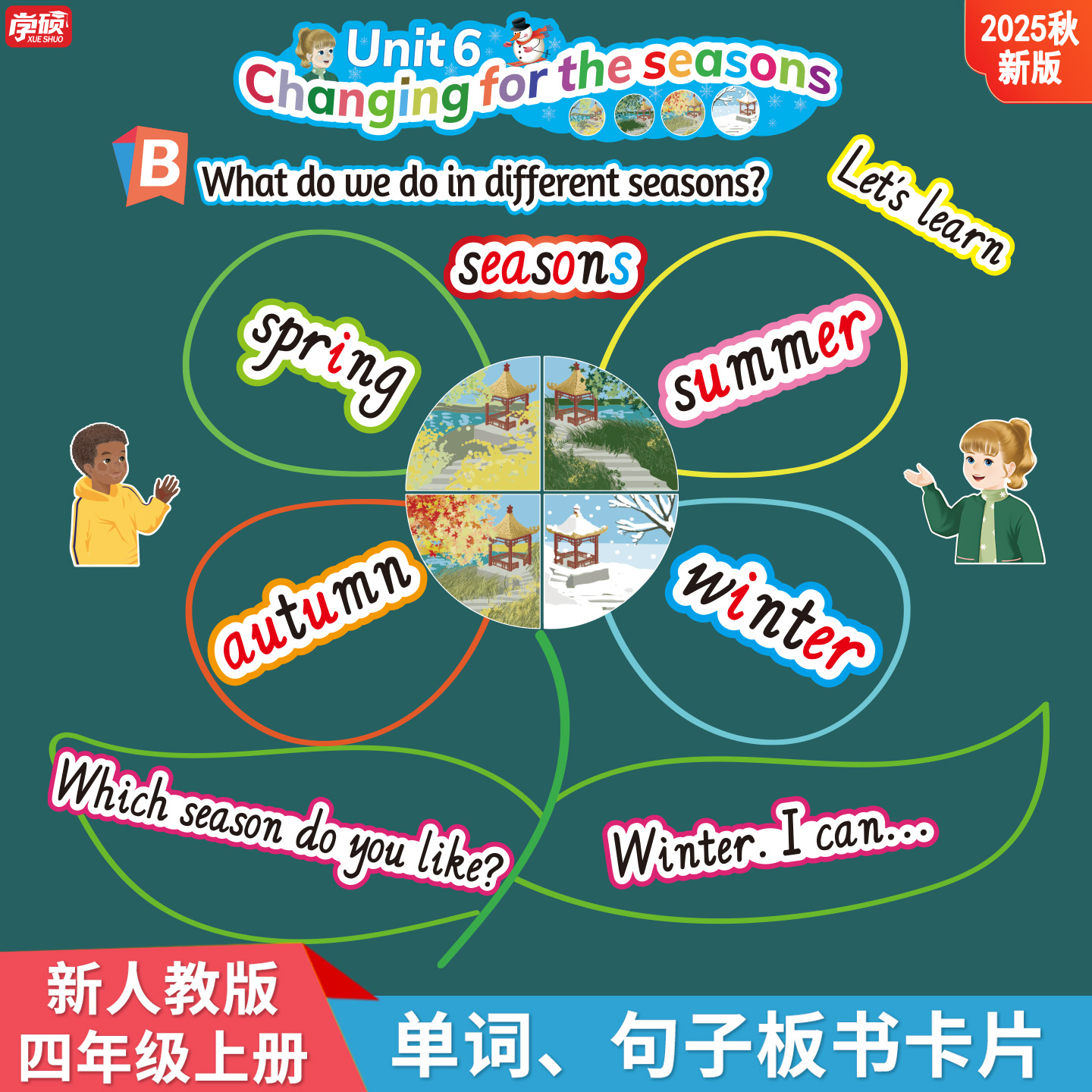 新教材四年级人教版单词卡句子