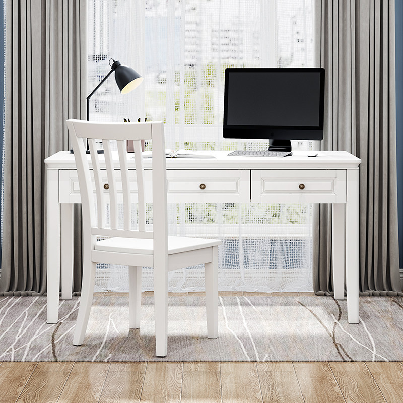 极速美式白色实木书桌椅组合家用书房G办公桌现代简约卧室写字台