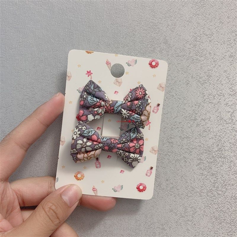 极速NEW新款英国儿童发夹布艺碎花蝴蝶结法式优S雅可爱发夹边夹浏