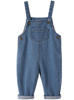 极速Baby Bofy Solid Denim Overalls Child Jean Bib Pants Infa