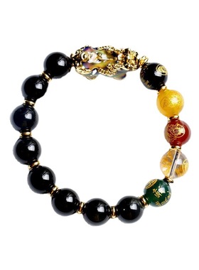 极速男士高端手串黑曜石手錬男士五路财神赶温变色T貔貅串珠手錬