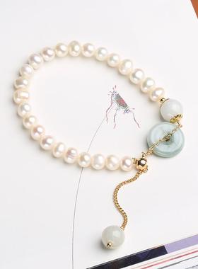 极速手链天然平安小l众扣14k金女简约设计和田玉珍珠翡翠包玉石手