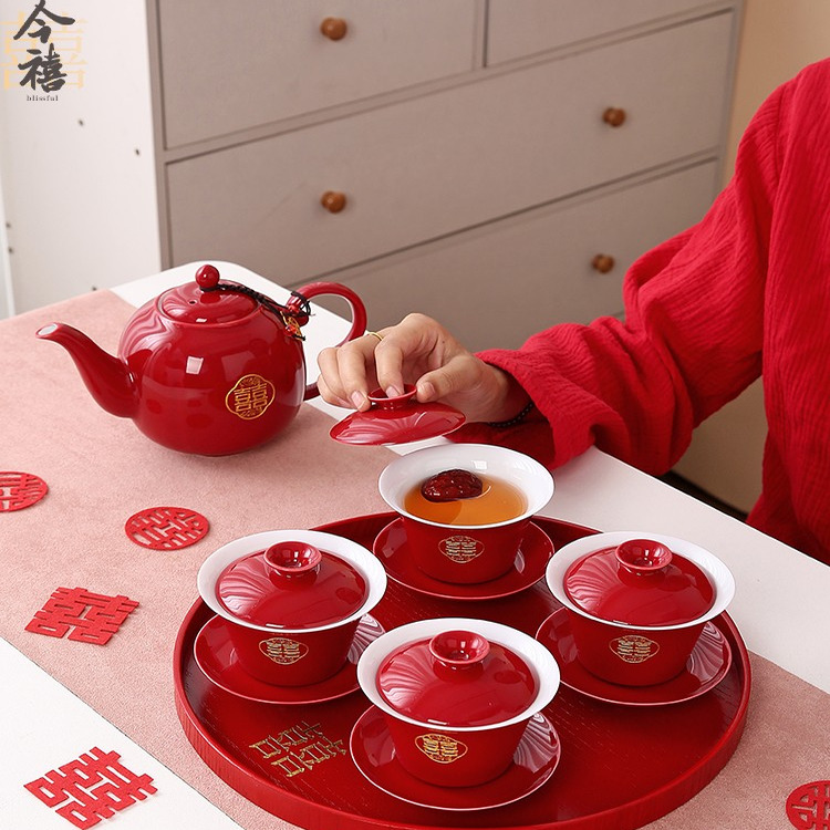 一对改口婚庆套装红色陶瓷