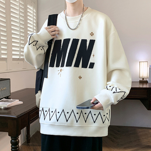 长袖 2025青少年春季 潮牌百搭款 男生圆领大字母印花设计时尚 新款