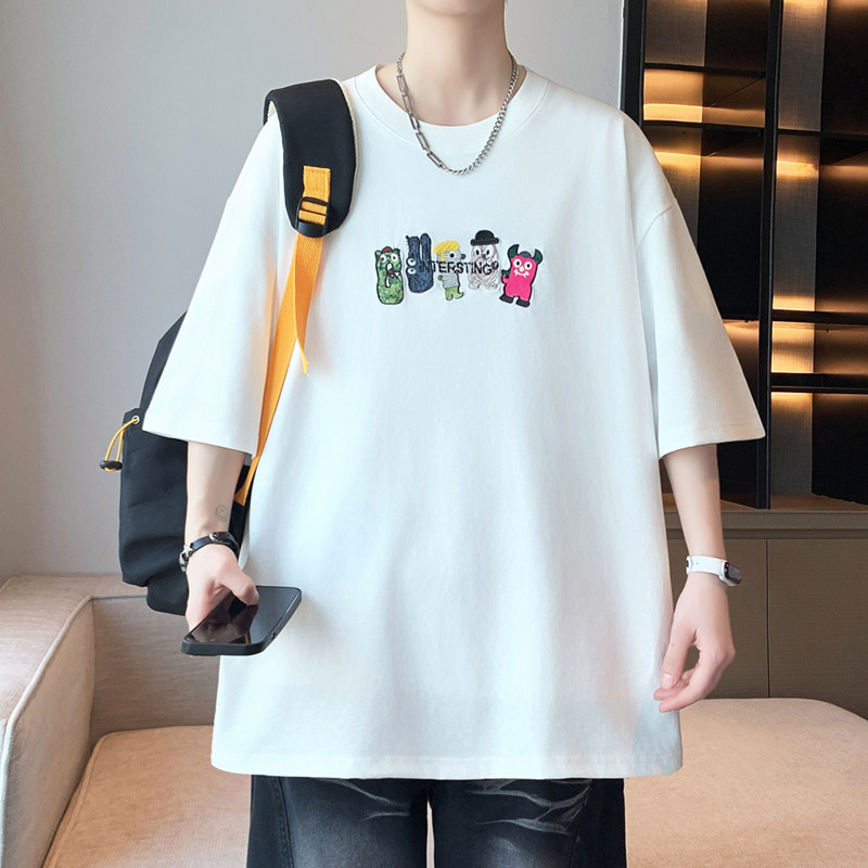 夏季简约韩系青少年短袖个性彩色趣味印花装饰舒适透气学生短袖