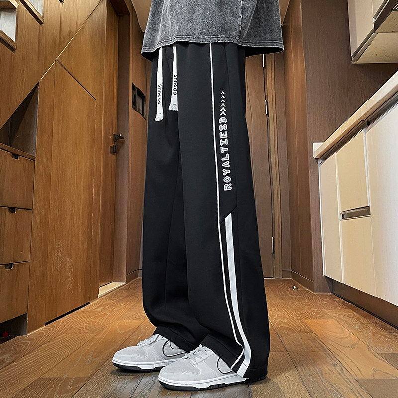 2025春秋新款青少年时尚卫裤宽松直筒条纹设计男生百搭款休闲裤,男装,休闲裤,淘宝优惠券,粉丝福利购,淘宝优惠卷
