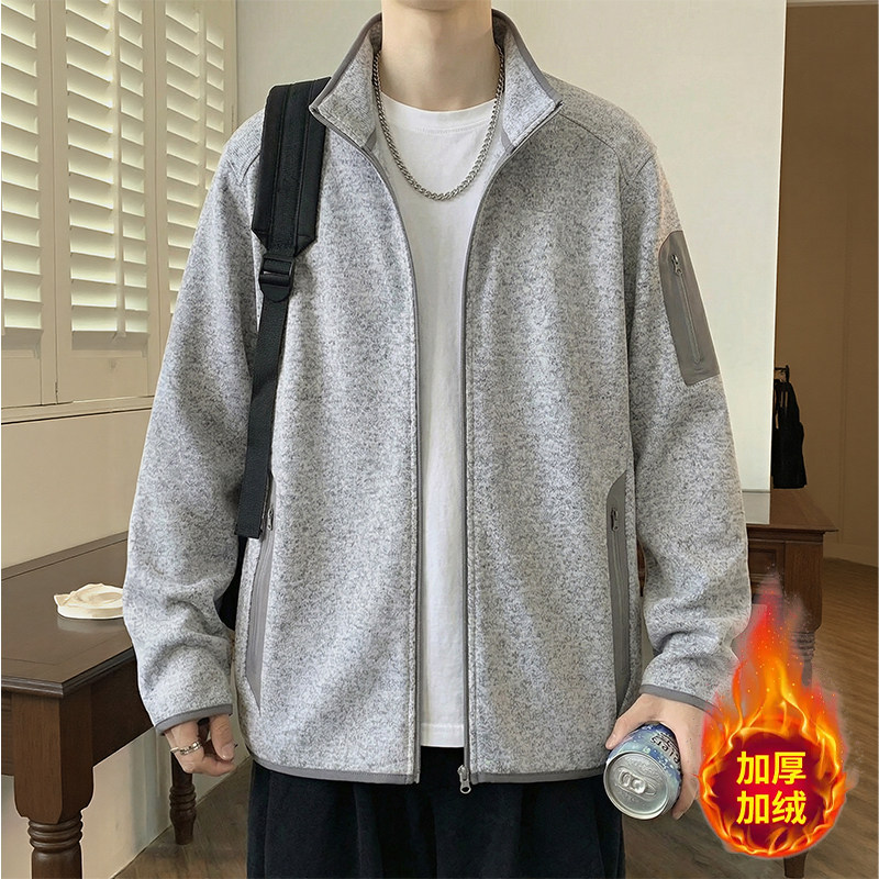 秋冬季新款青少年韩版个性立领抓绒衣外套户外百搭潮流男生夹克