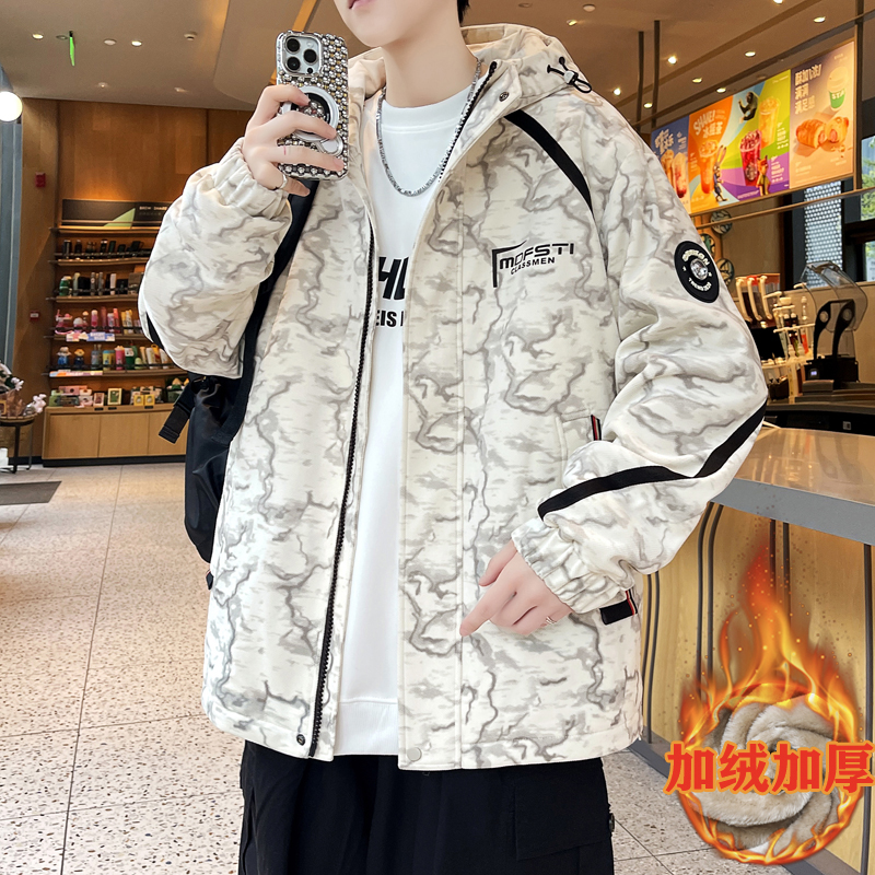 青少年穿搭潮牌连帽印花夹克外套