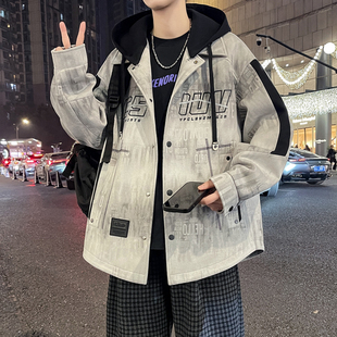 学院风连帽夹克可脱卸帽两穿男生百搭潮流外套 青少年韩版 春季 新款