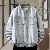 潮牌牛仔夹克设计感字母痞帅有型百搭男生外套 青少年美式 春季 新款