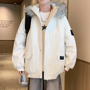 有型男生时尚 青少年连帽大毛领加棉加厚棉衣韩版 百搭外套 新款 冬季