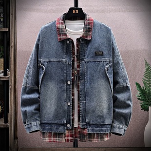上衣服 假两件复古翻领牛仔外套男潮流痞帅宽松百搭款 2025春季 新款