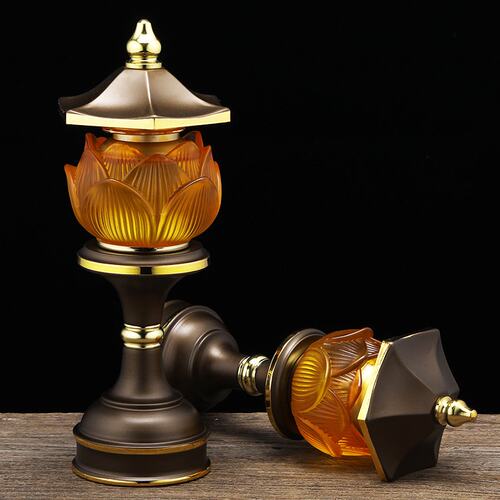 合金供灯琉璃莲花佛前灯佛供灯一对长明灯荷花灯拜神灯佛堂用品