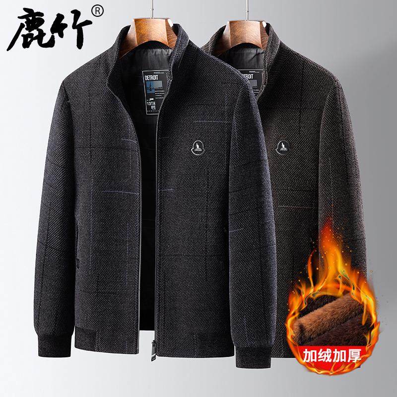 爸爸外套秋冬款加绒加厚中年男士雪尼尔夹克中老年男装保暖上衣服