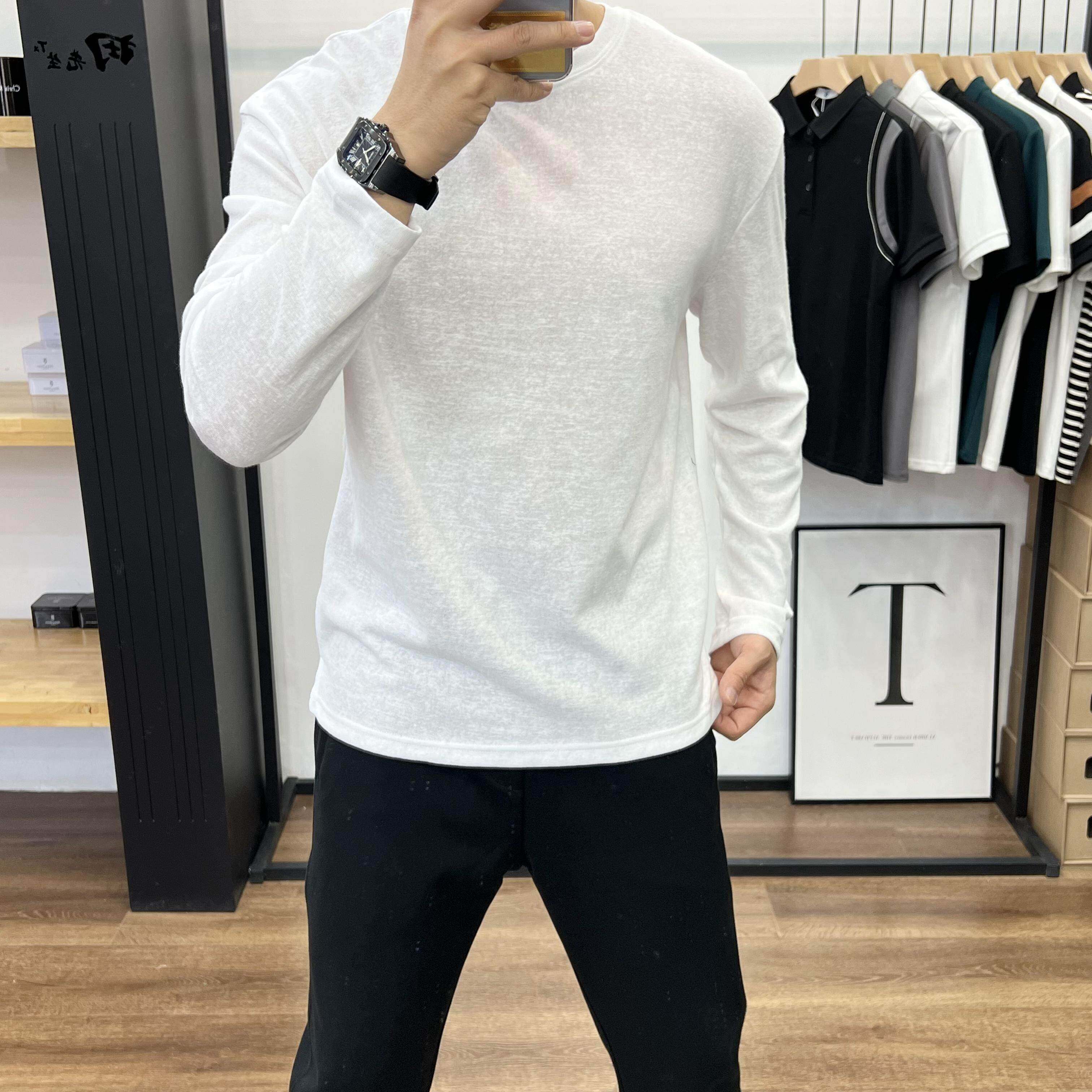 夏季廓形长款薄款T恤男士时尚防晒衣长袖宽松圆领打底衫凉感潮流T