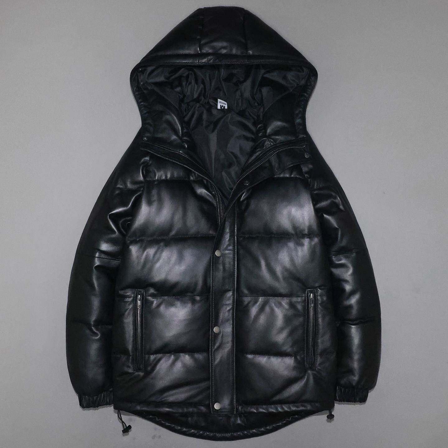 男女真皮羽绒防寒服头层绵羊皮衣连帽青年休闲冬季加厚保暖外套左