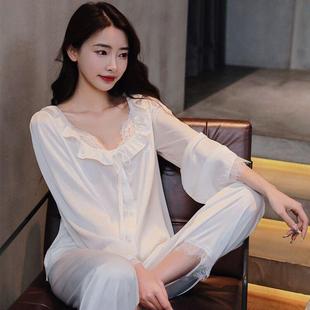 2023新款 睡衣女春秋夏季 冰雪丝绸长袖 感宫廷公主风家居服套装