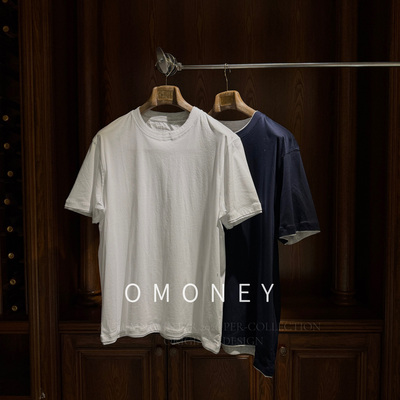 OMoney纯棉假两件纯色短袖T恤