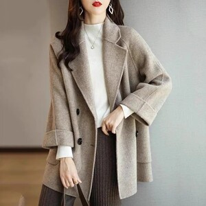 大码高级感西装领呢子大衣女2025秋季胖mm小个子洋气宽松毛呢外套