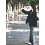 早秋黑色西装外套女春秋2025新款韩版休闲 宽松小个子西服套装上