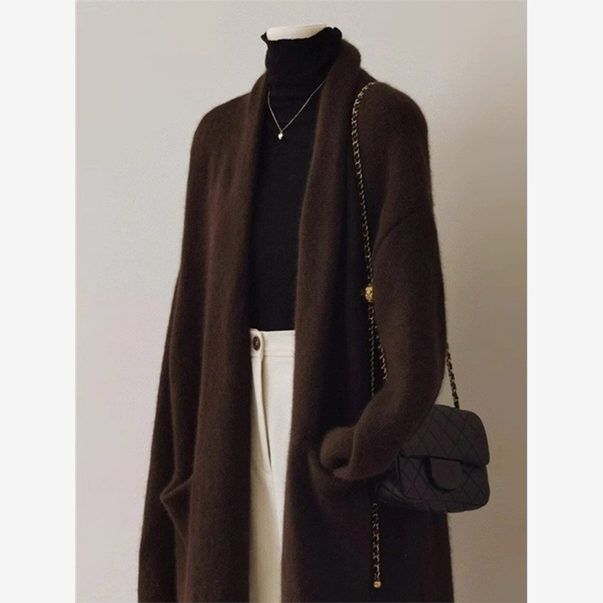 美拉德咖色中长款毛衣开