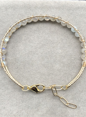 新品天然灰月光14K包金手x镯手链 有延长链 包邮 K125