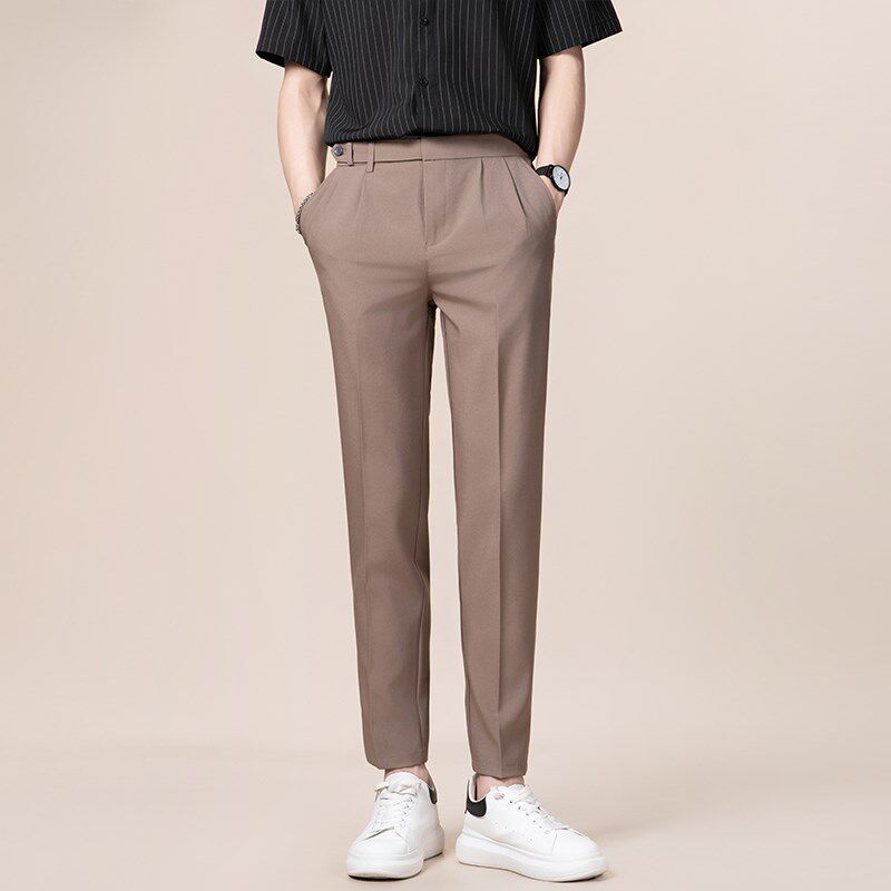 新品垂感舒适抗皱小西裤男装x修身九分直筒宽松薄款西装纯色休闲