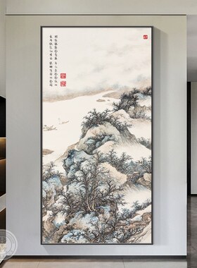 极速万里江山图挂画一进门的墙壁画入户玄关装饰画背X有靠山客厅