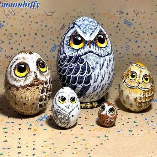 新品5Pcs New Owl Nesting Egg EasterF Gift  Easter Eggs Russi