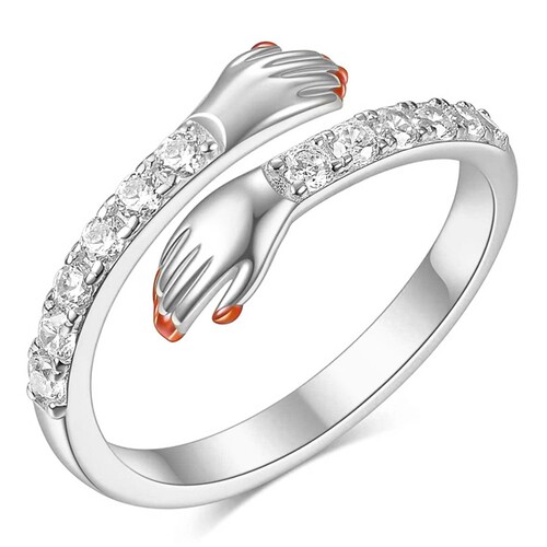 极速Romantic Couple Lovetr Hug Hand Ring for Women Men Shiny