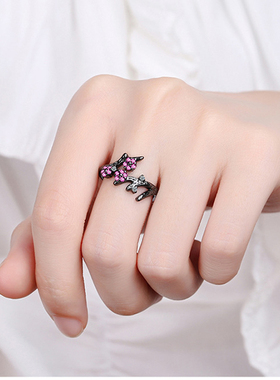 极速Black Zircon Flower uRing For Woman Vintage High Quality