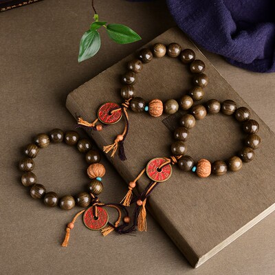 新品金丝楠阴沉木设o计手串 搭配猴头 山鬼花钱 TY1669
