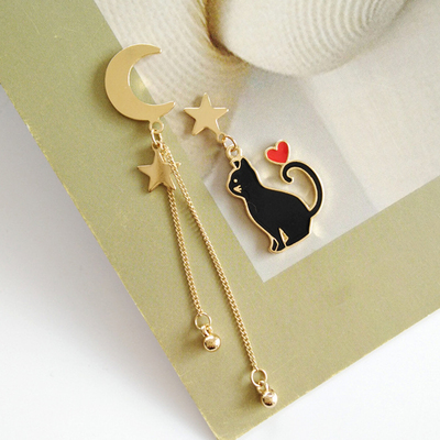 极速Fashion Moon Stars Cuvte Animal Cat Asymmetric Earring S
