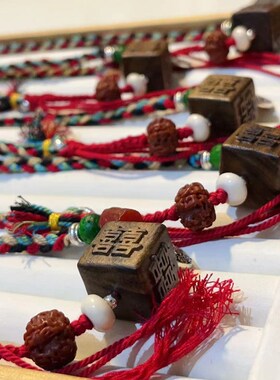 新品越南沉香双喜项链点缀老玛瑙 金刚 F驼骨 纯手工编织棉绳 TY4