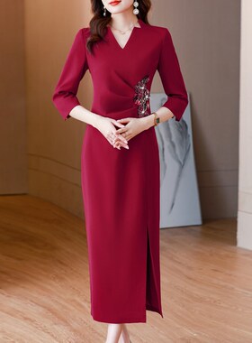 新品结婚妈妈g礼服喜婆婆婚宴装平时可穿高贵晚装女参加婚礼红色