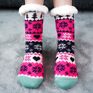极速网红秋冬家居地板袜r珊瑚绒袜子女学生可爱加绒加厚睡觉袜保