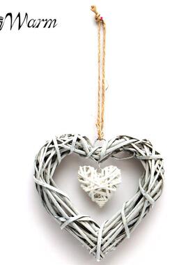 极速Hot Wicker Heart Wreath Hanging HeaMrt Rattan Sepak Ta