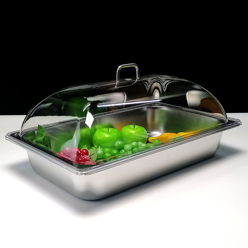 极速酒店商用304不锈钢水果熟食蛋糕点心面N包托盘带盖透明防尘防