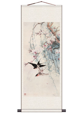 极速梨花双燕图丝绸画卷轴画客厅装饰挂画古典家S居壁画已装裱成