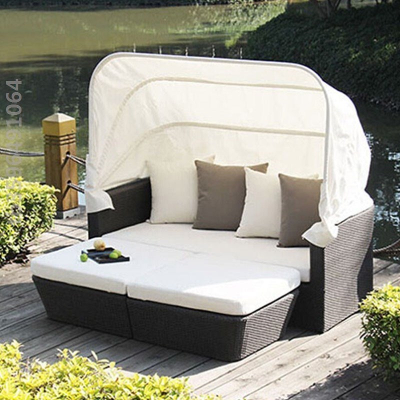 极速户外带蓬沙发户外藤编躺床A庭院露台游泳池休闲沙发躺椅阳台